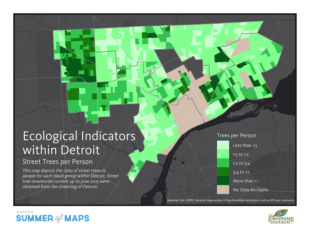 Street trees per person across the city of Detroit