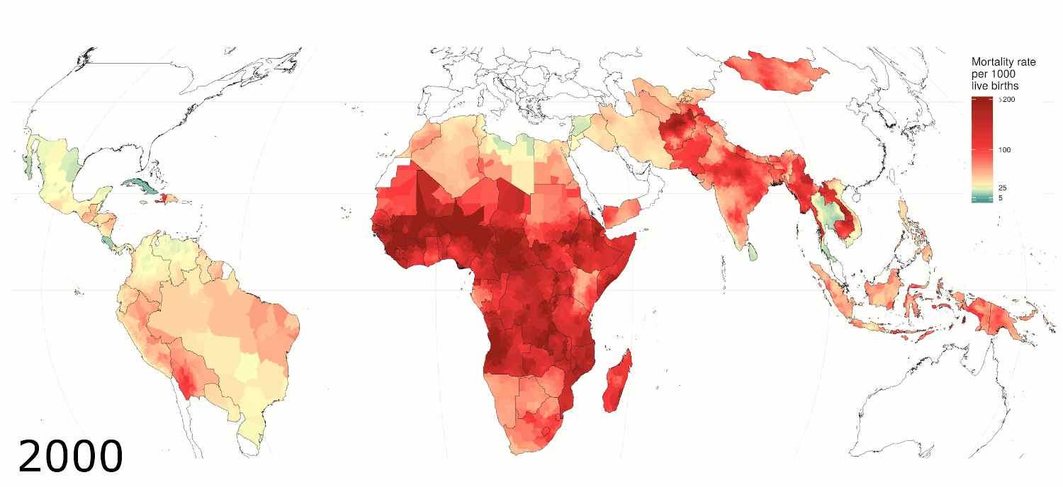 Reduction in child mortality from 2000 through 2017, animated