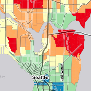 Map of US census diversity index across central Seattle